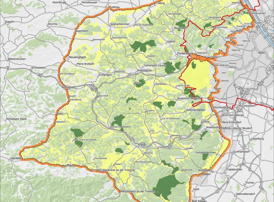 Karte Biosphärenpark Wienerwald Kartenansicht mit Zonierung