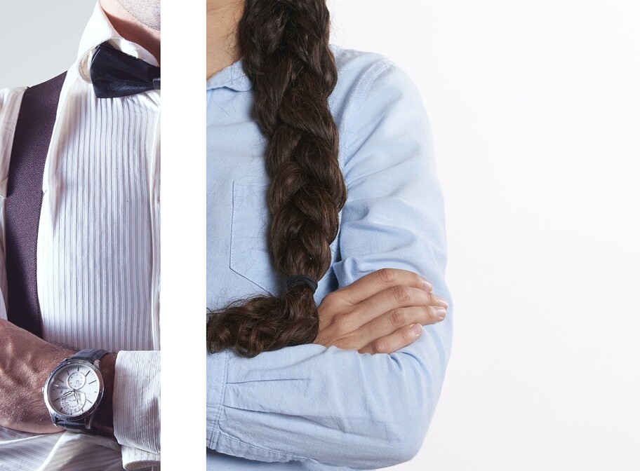 Links eine Männerhälfte, rechts eine Frauenhälfte sichtbar - Symbol zur...